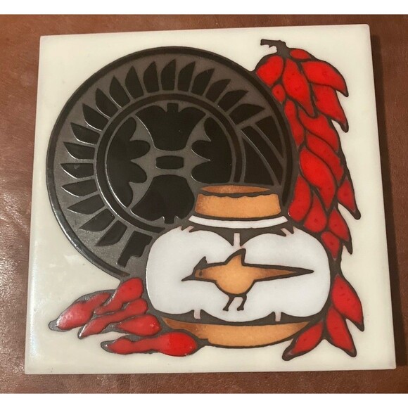 Masterworks Tile Native American Indian Chili Southwest Art Pottery Trivet - Picture 1 of 13